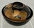 Beautiful Japanese laquer bowl and lid hand decorated in different shades of gold. Turtles depicted on the bottom bowl,...