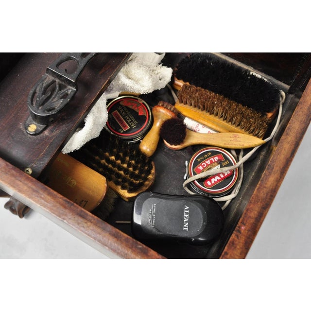 Antique Flip Top Georgian Chippendale Style Mahogany Shoe Shine Box Footstool For Sale - Image 14 of 18