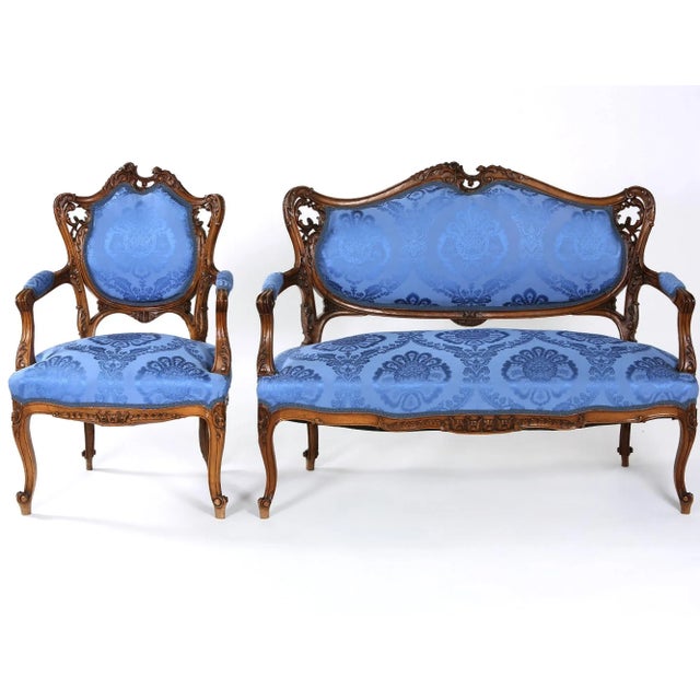 Early 20th Century French Mahogany Framed Seating Two-Piece Set - a Pair For Sale - Image 10 of 13