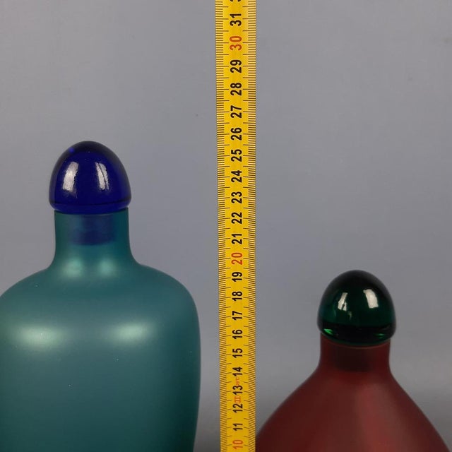 Modern Murano Glass Bottles in Blue, Green & Red by V. Nason & C., 1970s, Set of 2 For Sale - Image 15 of 16
