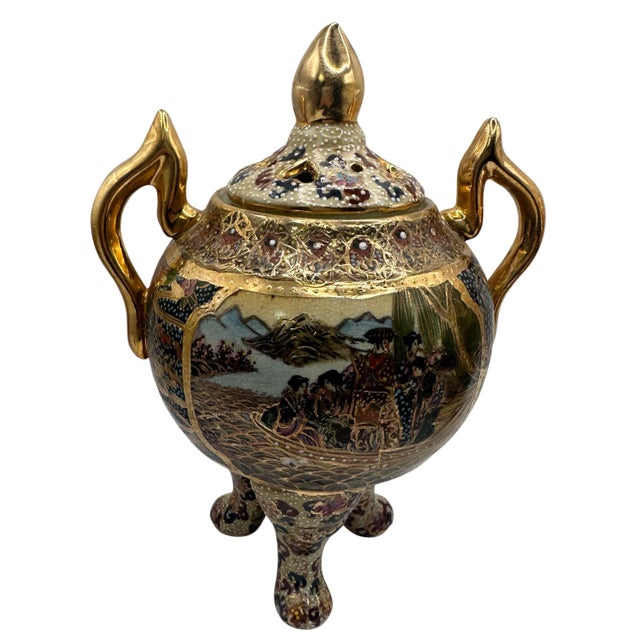 Japanese Vintage Royal Satsuma Style Lidded Cachet Pots - A Pair For Sale - Image 3 of 12