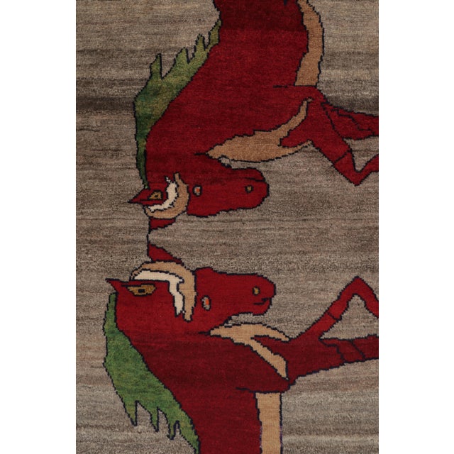 1950s Vintage Twin Horse Pictorial Gabbeh Rug by Rug & Kilim, Afghanistan, 1950-1959 For Sale - Image 5 of 9