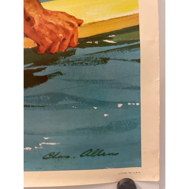 1950s Vintage Surfing Travel Hawaii Poster by Chas Allen, c.1958 For Sale - Image 5 of 10