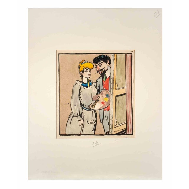 Pierre Georges Jeanniot, To the Painter, Watercolor, 1904 For Sale