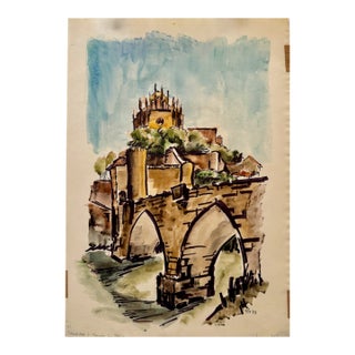 Henry Emil Salloch Original Watercolor on Paper Puente De Tajo, Toledo Epaña. 1973. For Sale