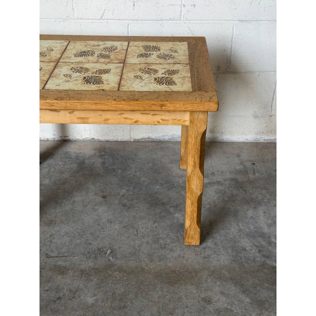 1960s Oak Tile Coffee Table With Leaf Print Danish Mid-Century Modern 1960s For Sale - Image 5 of 9