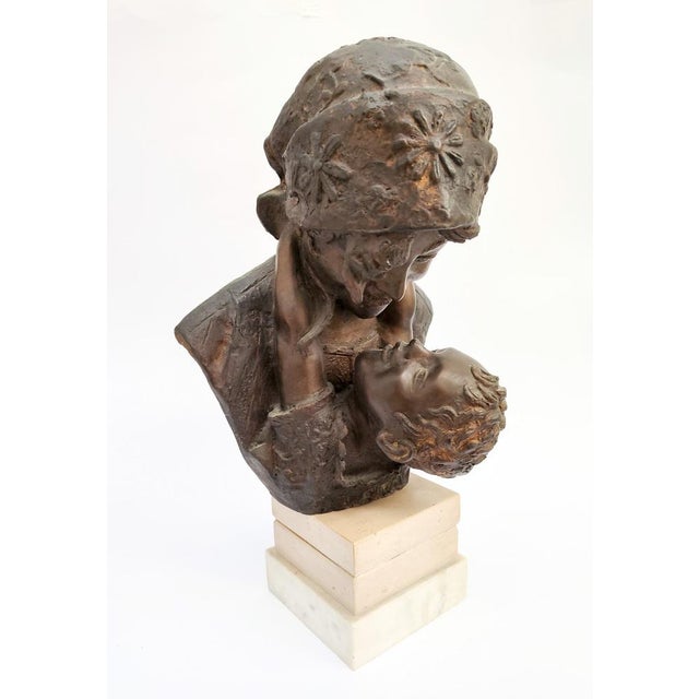 Antonio Merente Bronze sculpture on a marble base "Motherhood" Vintage, circa 1960s/70s This piece has an attribution...