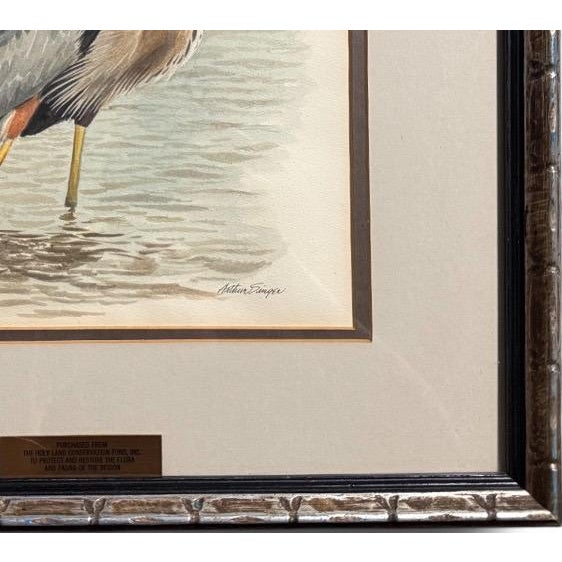 1970s Original Arthur Singer Watercolor Painting Great Blue Heron Signed and Framed For Sale - Image 9 of 10