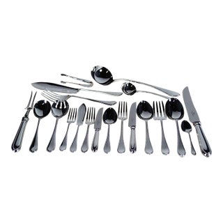 1970s New Silver Flatware Set for 12- 119 Pieces Sheffield Finest Fine Bead Pattern Complete Flatware Set for 12 - 119 Pieces For Sale