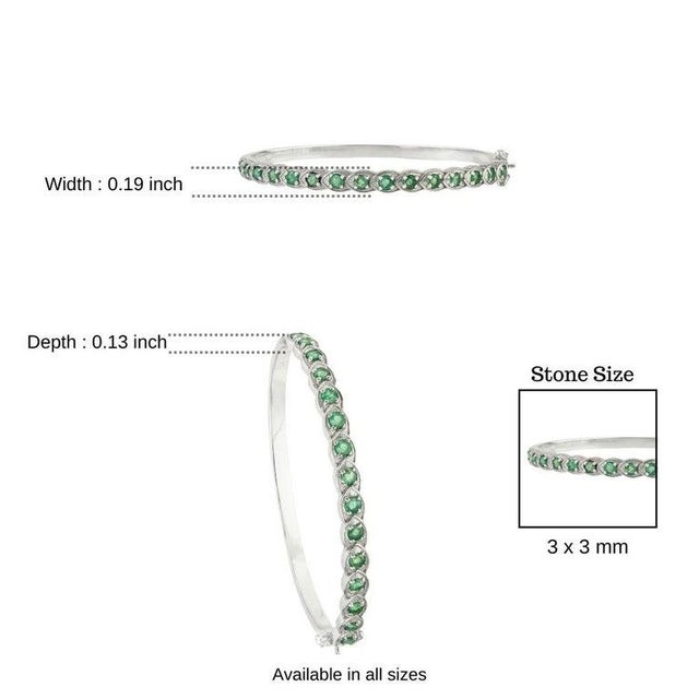 Mid-Century Round Cut Emerald Gemstone Bangle Bracelet in 925 Solis Silver For Sale - Image 9 of 11