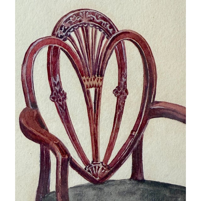 19th Century Antique 19th Century Original Wooden Dining Armchair Chair Watercolor Painting For Sale - Image 5 of 8