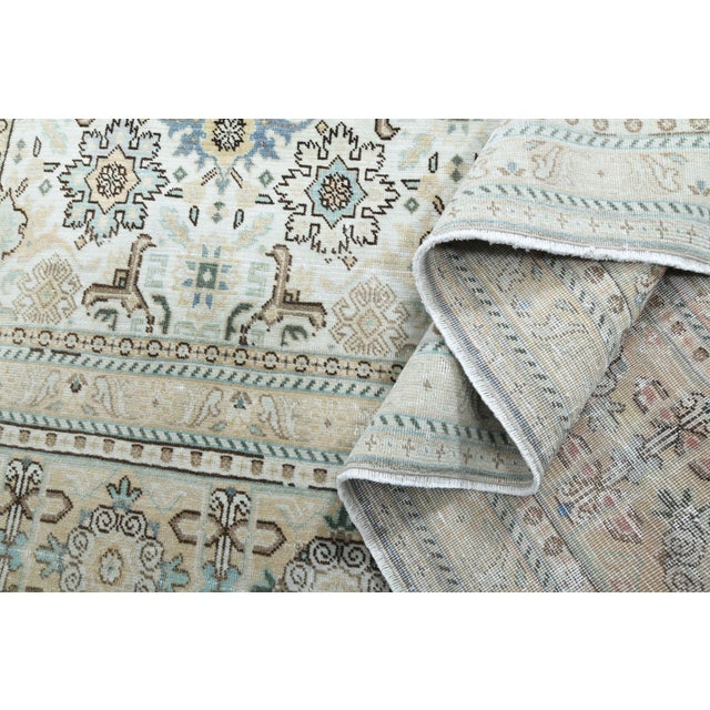 1970s Vintage Persian Handmade Wool Cotton Light Yellow Area Rug For Sale - Image 10 of 11