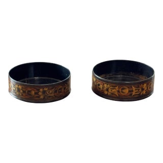 Pair of 19th Century Black Papier-Mâché Wine Coasters For Sale