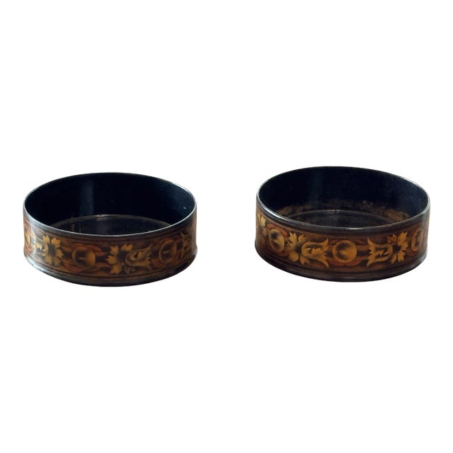 Pair of 19th Century Black Papier-Mâché Wine Coasters For Sale