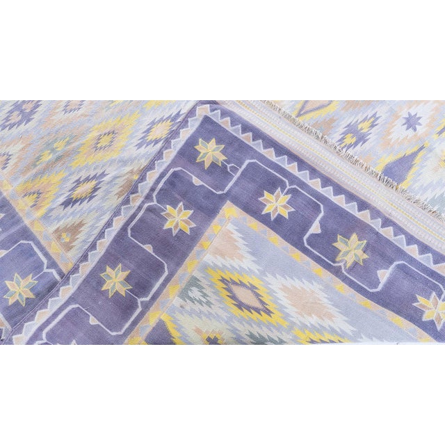 Gray Doris Leslie Blau Vintage Indian Dhurrie Geometric Gray Flatweave Cotton Carpet For Sale - Image 8 of 8