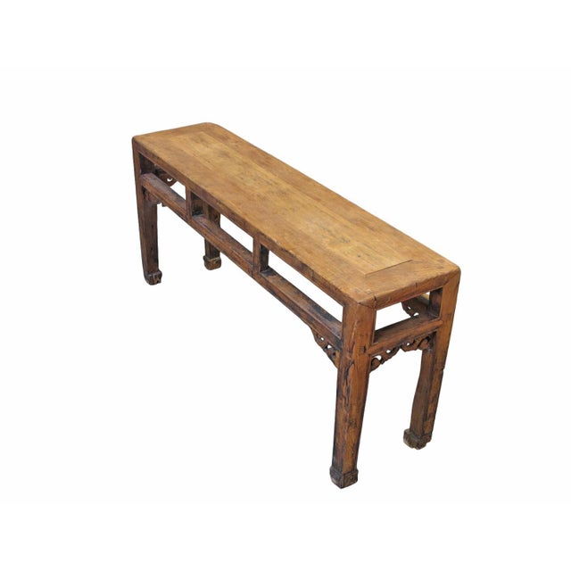 Chinese Vintage Countryside Wood Bench For Sale - Image 3 of 7