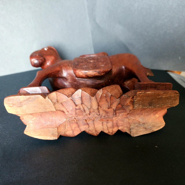 Brown Vintage 1940s Chinese Folk Art Hand Carved Boxwood Horse For Sale - Image 8 of 9