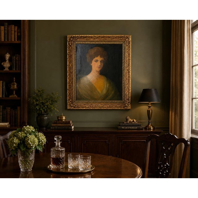 An elegant antique oil portrait depicting Bertha Honoré Palmer (Mrs. Potter Palmer), one of the most prominent American...