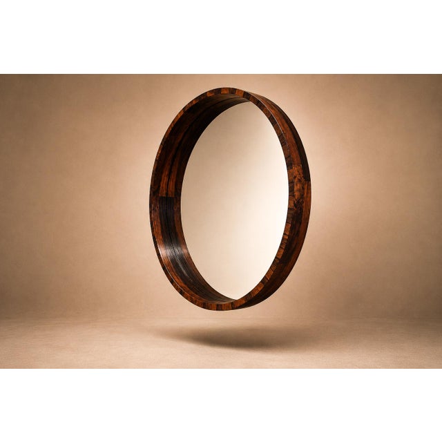 1960s Monumental Brazilian Modern Round Mirror in Rosewood, 1960s For Sale - Image 5 of 15