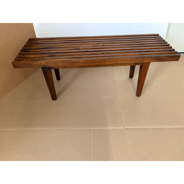 Mid-Century Modern Vintage Mid-Century Modern Solid Teak Slat Bench / Coffee Table For Sale - Image 3 of 4