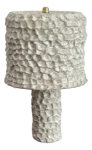 Handmade Ceramic Table Lamp With Textured Stoneware Surface in White Color