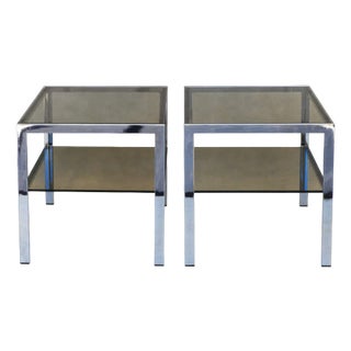 Chrome and Smoked Glass Side Tables, France, 1970s, Set of 2 For Sale