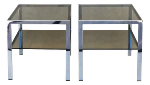 Chrome and Smoked Glass Side Tables, France, 1970s, Set of 2