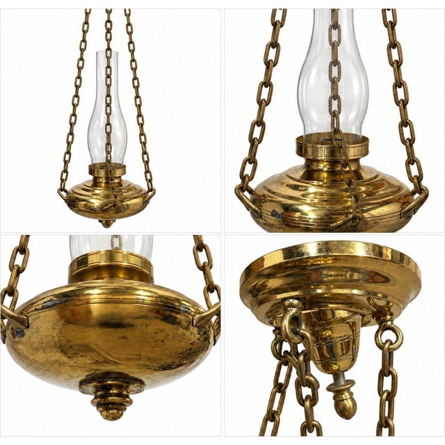 Traditional late-19th to early-20th-century hanging oil lamp style light, with Victorian/Edwardian influences. hanging oil...