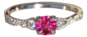 The Polaris: Ladies Custom Vivid Pink Sapphire and Diamond Engagement Ring in White Gold
