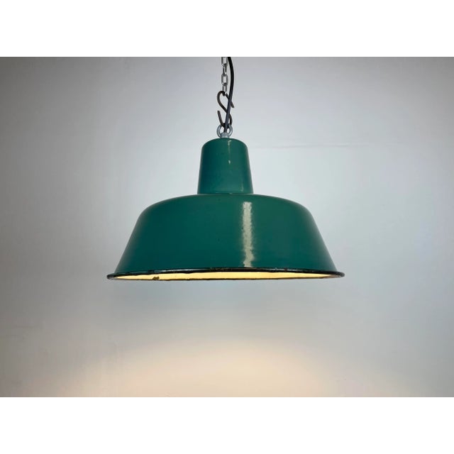Industrial Green Enamel Pendant Lamp, 1960s For Sale - Image 10 of 13