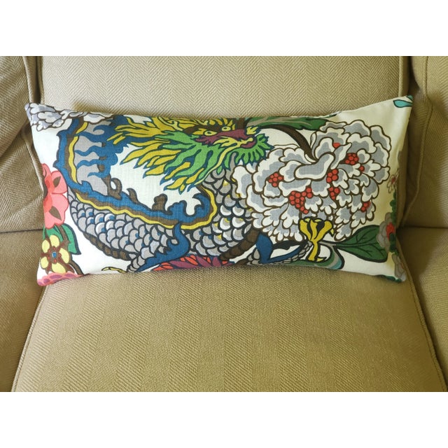 Alabaster Contemporary Schumacher Chiang Mai Dragon Lumbar Pillow in Alabaster - Double-Sided For Sale - Image 8 of 9