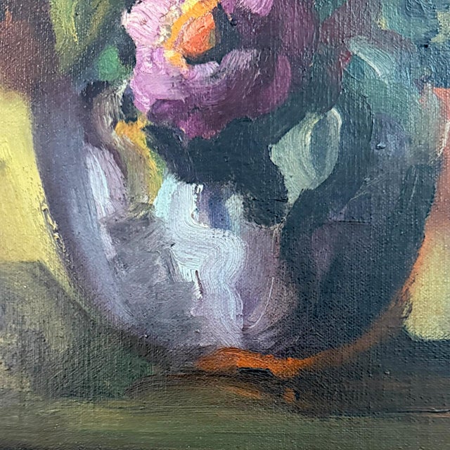 1950s Vintage Floral Still Life Painting Oil on Canvas - Signed For Sale - Image 5 of 11