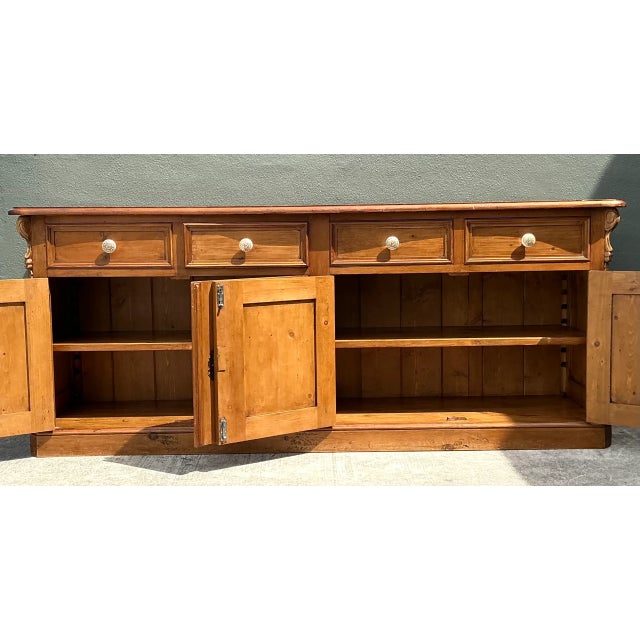 Farmhouse Vintage Carved Knotty Pine Credenza For Sale - Image 3 of 12