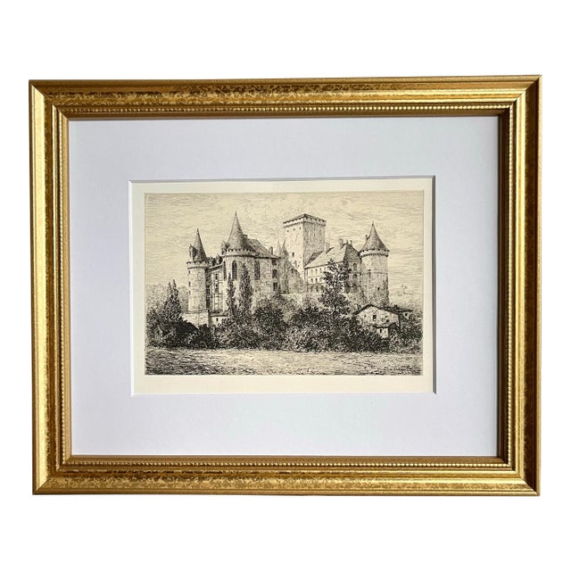 Antique Etching of French Chateau Rochefoucauld by Eugène Sadoux (1841-1906) c.1886 For Sale