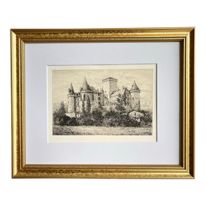 Antique Etching of French Chateau Rochefoucauld by Eugène Sadoux (1841-1906) c.1886