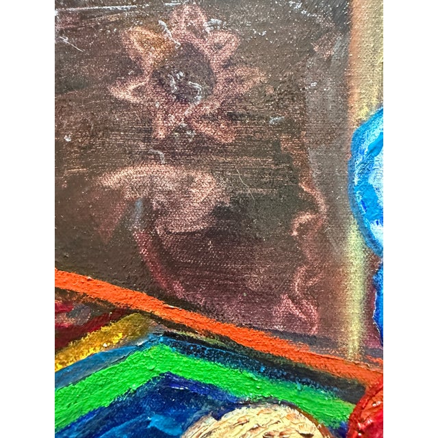 Textile Colorful Still Life With Blue Pitcher For Sale - Image 7 of 10