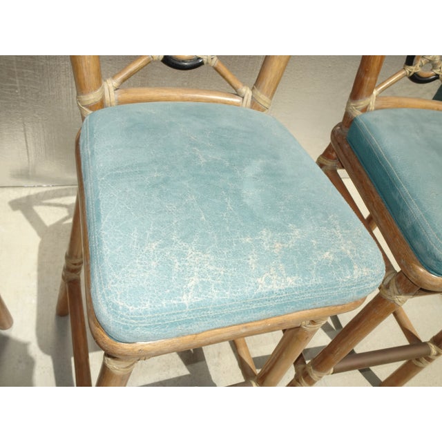 Set of Three Vintage McGuire Target Back Bamboo Barstools W Leather Straps For Sale - Image 9 of 12