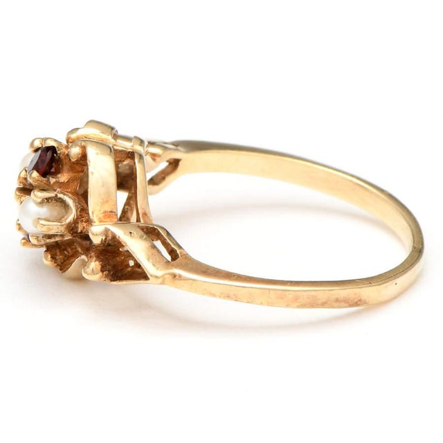 Contemporary 10KY Vintage Garnet(0.18) & Pearl Ring For Sale - Image 3 of 5