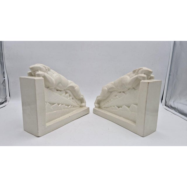 Art Deco Bookends Depicting Panthers in Craquele Ceramic by Charles Lemanceau for Saint Clement, France, 1940s, Set of 2 For Sale - Image 11 of 11