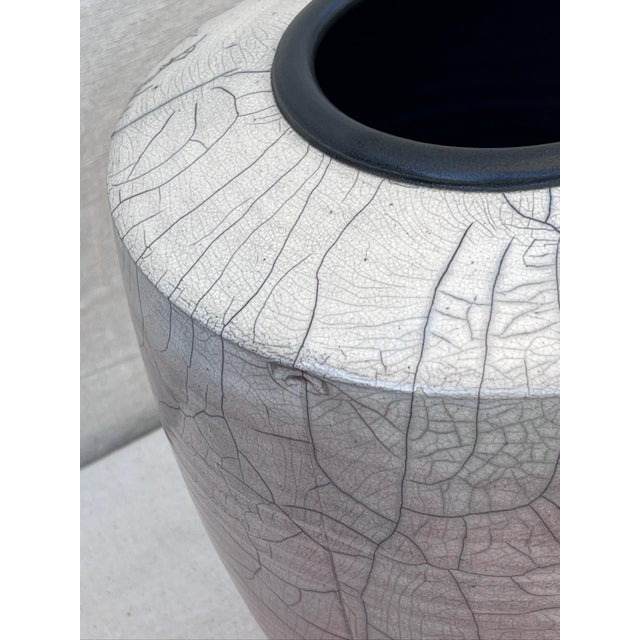 1980s Crackle Glaze Raku Pottery Vase For Sale - Image 4 of 8