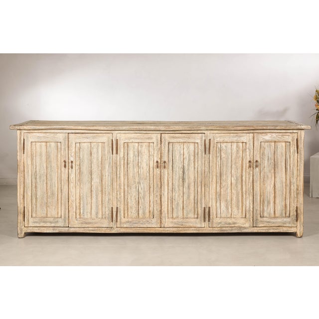 Large Rustic Bleached Wood Six-Door Sideboard Media Cabinet For Sale - Image 11 of 18