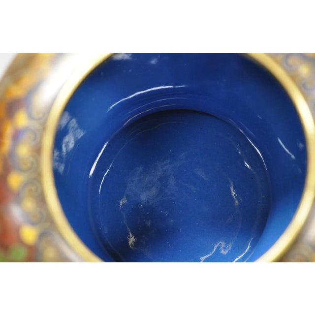 Brown Vintage Cloisonné Chinese Small Enameled Brown Covered Ginger Jar on Stand, Pair For Sale - Image 8 of 18