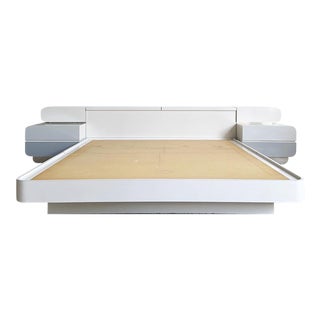 Postmodern Galactic Three Tone Gray and Chrome King Size Platform Bed With Double Waterfall Nightstands For Sale