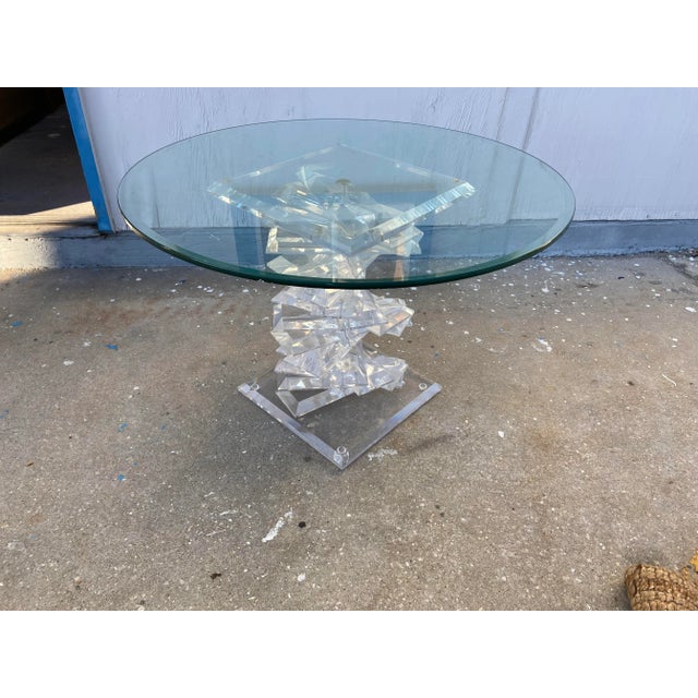 Modern lucite glass + lucite center table, helix spiral base, all original. Excellent condition, minor surface marks from...