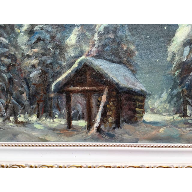 Plastic Framed Winter Forest Landscape Original Painting Vintage Style by Valeriya Serova For Sale - Image 7 of 10
