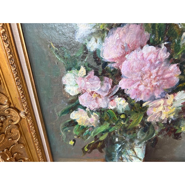 Wood Victor Zolnierowicz, Still Life with Peonies, 1950s, Oil Painting on Canvas, Framed For Sale - Image 7 of 18