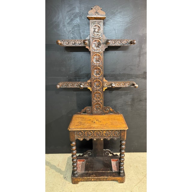 Carved Oak Hallstand, 1870 For Sale - Image 11 of 11