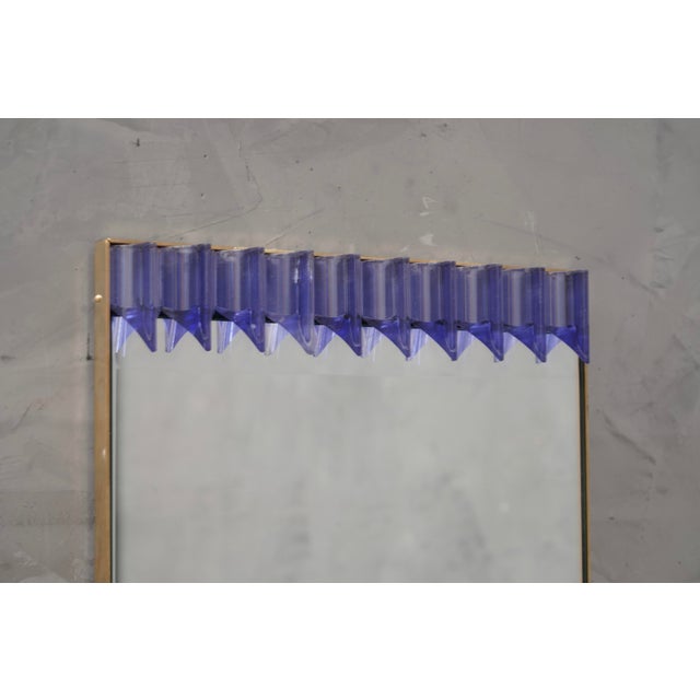 Metal Periwinkle Murano Glass and Brass Wall Mirror, 1990s For Sale - Image 7 of 9