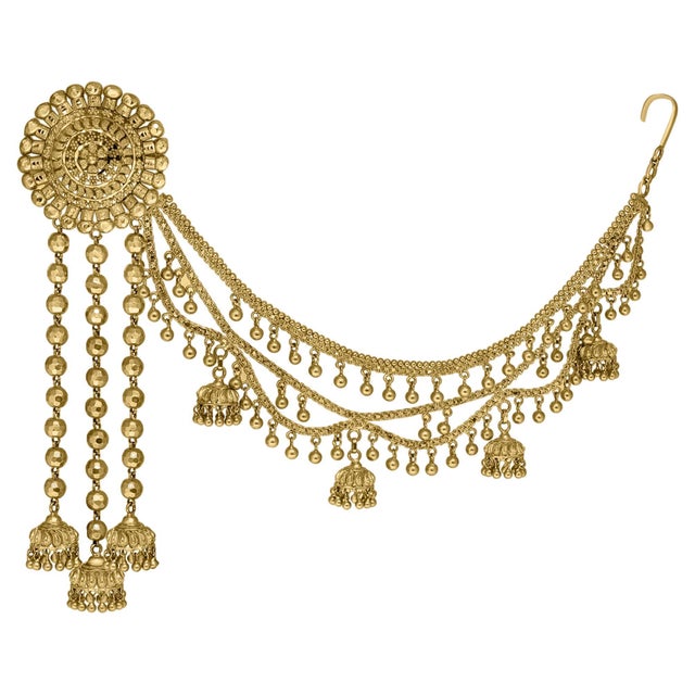 Vintage 22K Gold Drop Earrings with 'Attached' Champasaralu / Ear Chains, 72 GM For Sale - Image 15 of 18