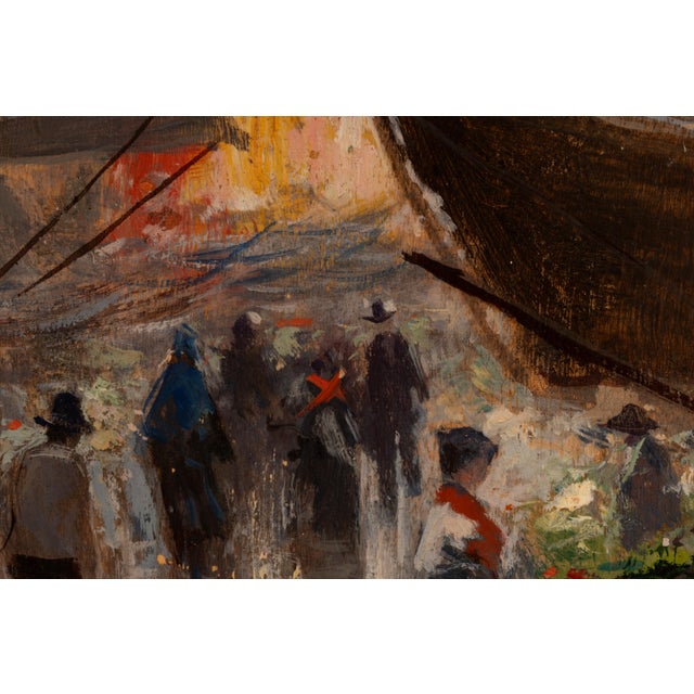 Oscar Ricciardi, Sunlit Market Street Scene, Oil on Panel For Sale - Image 4 of 15